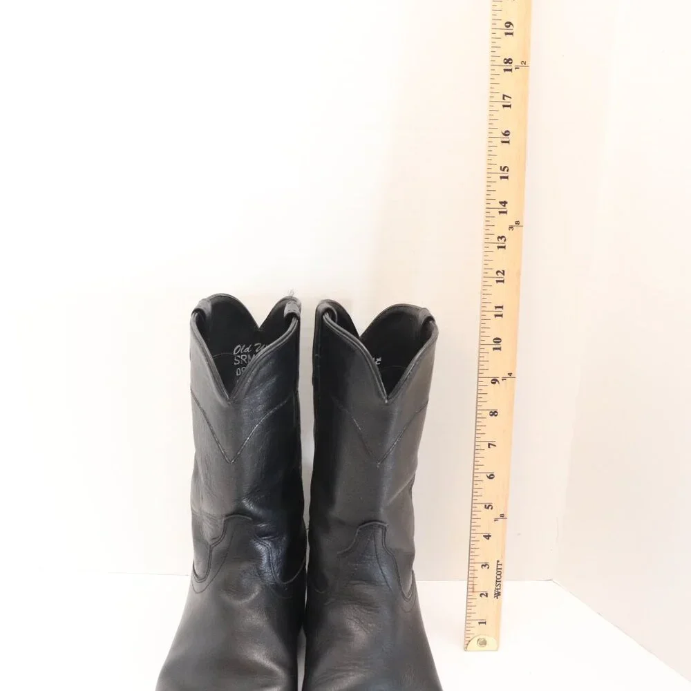 Old West Black Leather Western Men's Cowboy Boots Size 9.5 EE Made in India‎